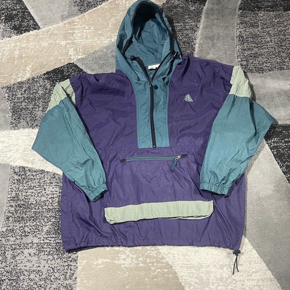 Vintage Nike ACG Windbreaker Jacket Men XL Purple Green Hoodie Anorak Pullover
